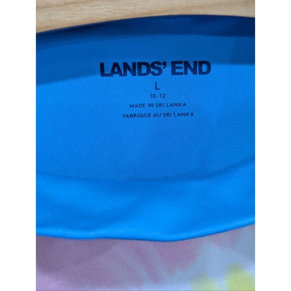 Lands' End Kids Girls Blue Rainbow Tie-Dye Long Sleeve Swim Rashguard Size 10 12
